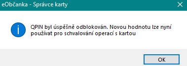 potvrdenie úspešného nastavenia QPINu eObčianky - Kvalifikovaný elektronický podpis