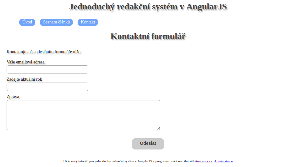 Stránka s kontaktným formulárom - AngularJS