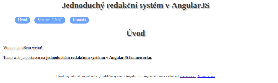 Úvodná stránka redakčného systému v AngularJS frameworku - AngularJS