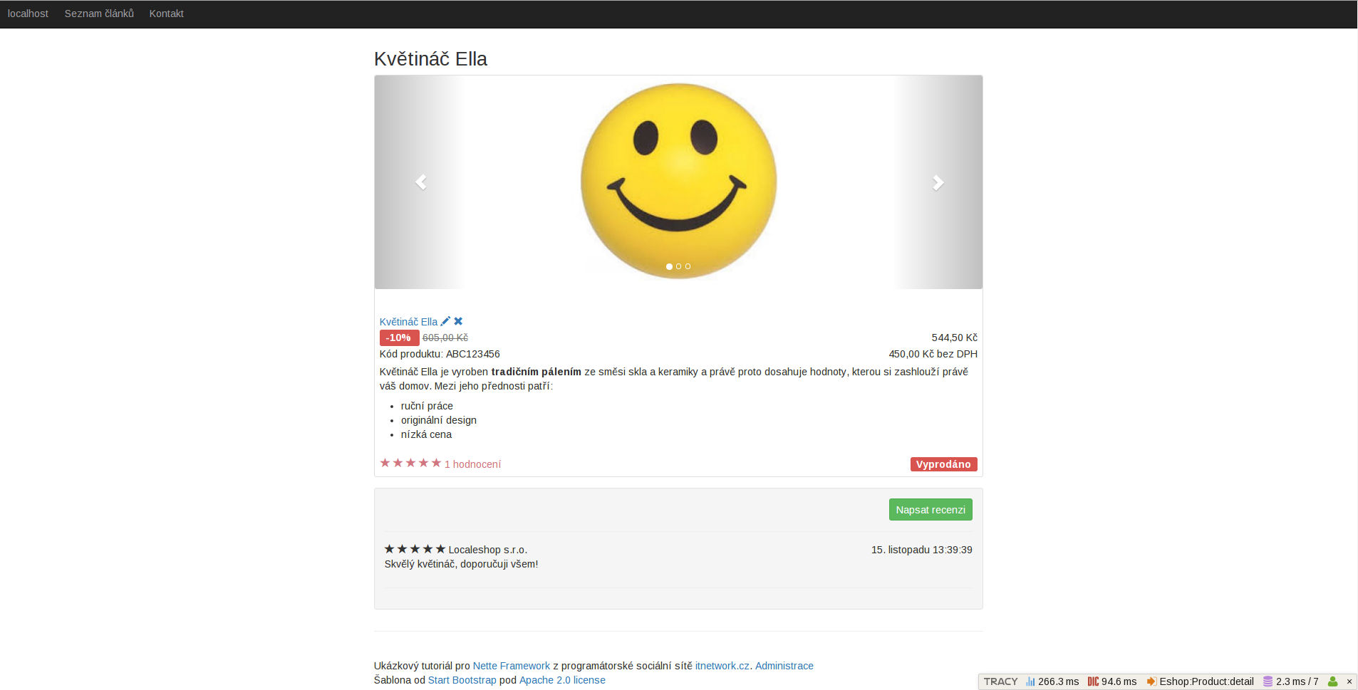 Detail produktu v e-shope v Nette frameworku pre PHP