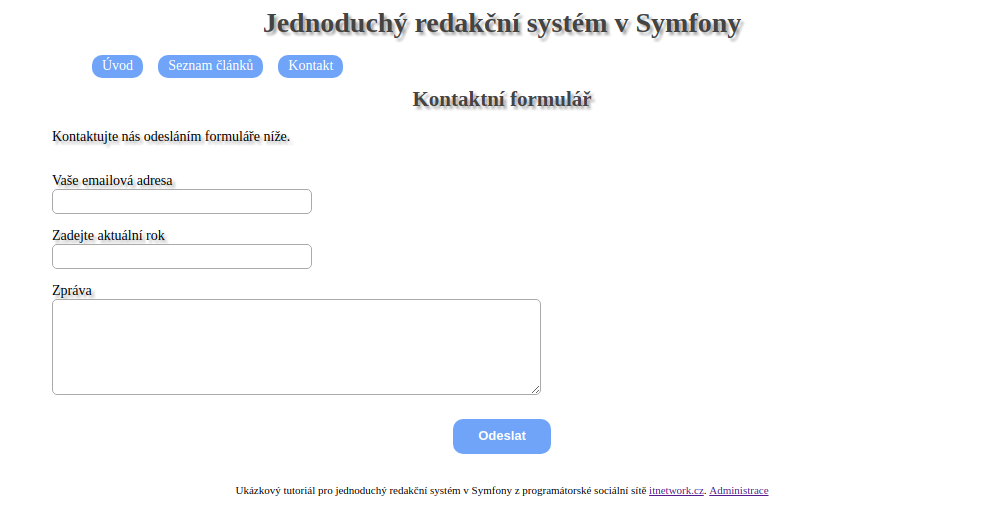 Stránka s kontaktným formulárom - Základy frameworku Symfony pre PHP