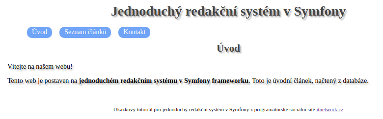 Úvodná stránka redakčného systému v Symfony frameworku - Základy frameworku Symfony pre PHP
