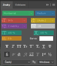 Panel znaky v Adobe Photoshop - Základy Adobe Photoshop
