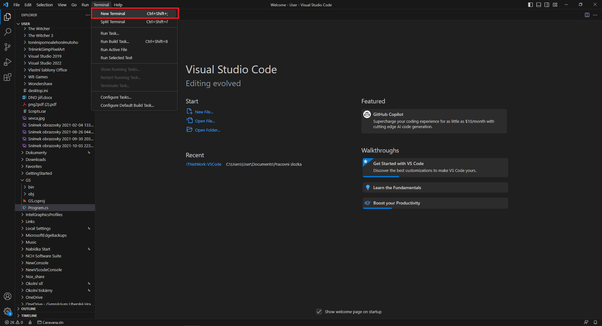 Otvorenie terminálu vo VS Code - Visual Studio Code - Visual Studio Code