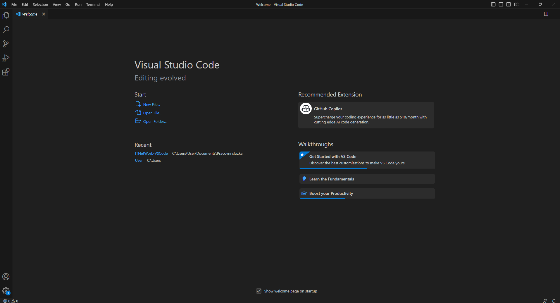 Úvodné okno VS Code - Visual Studio Code - Visual Studio Code