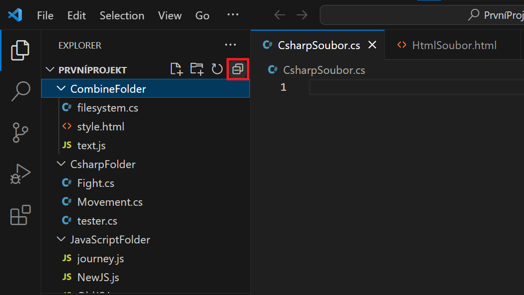 Editor pred stlačením Collapse Folders in Explorer - Visual Studio Code - Visual Studio Code