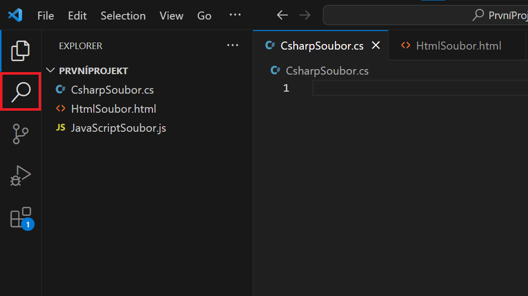 Lišta s lupou - Visual Studio Code - Visual Studio Code
