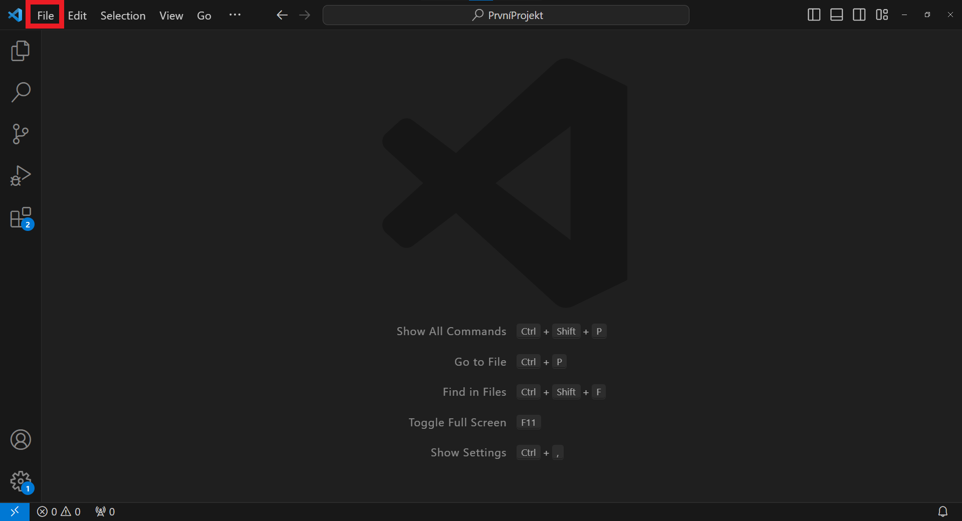 Návod na nájdenie tlačidla File - Visual Studio Code - Visual Studio Code