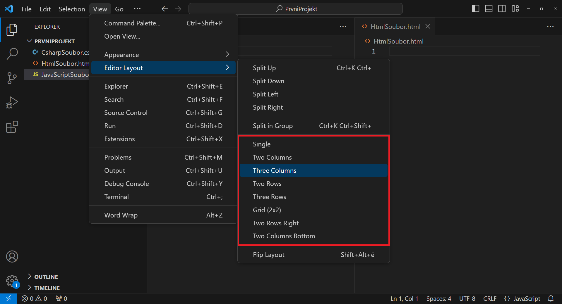 Predvolené rozdelenie na 3 stĺpce - Visual Studio Code - Visual Studio Code