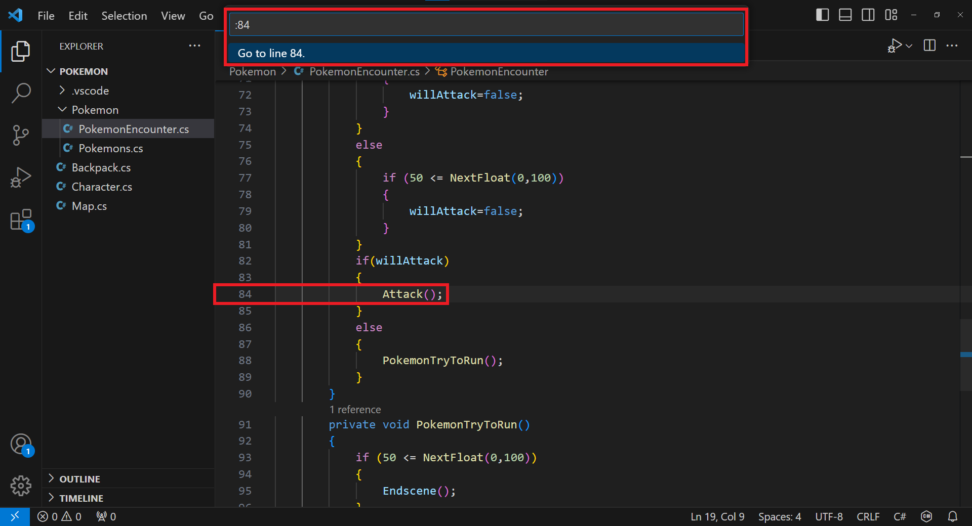 Preskočenie na daný riadok - Visual Studio Code - Visual Studio Code