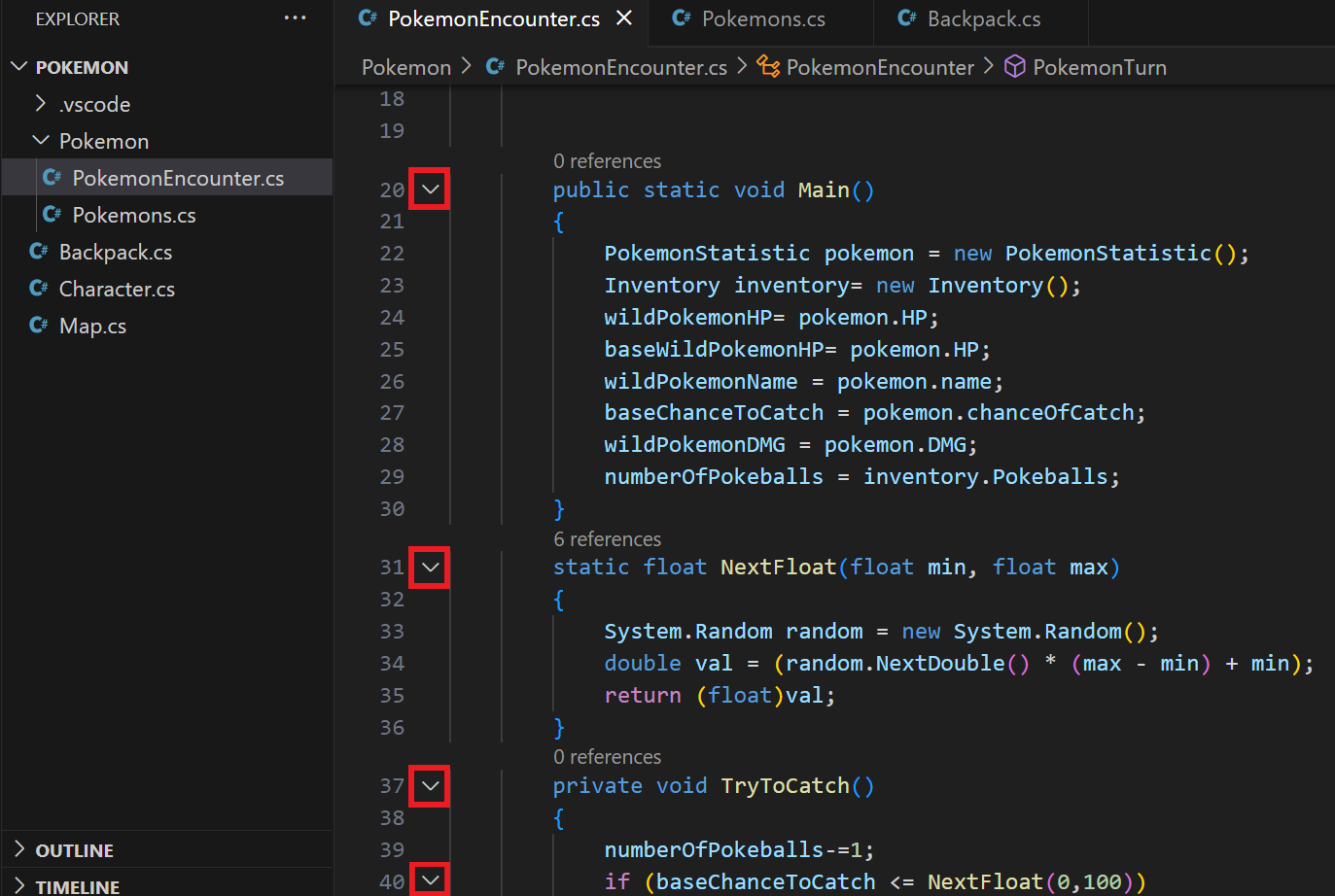 Symbol pre zabaľovanie blokov - Visual Studio Code - Visual Studio Code