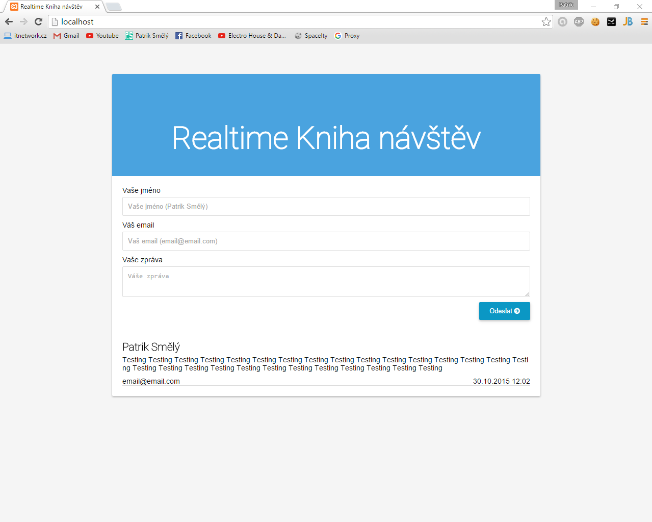 Šablóna pre real-time chat v PHP a Node.js - Návštevná kniha cez WebSocket