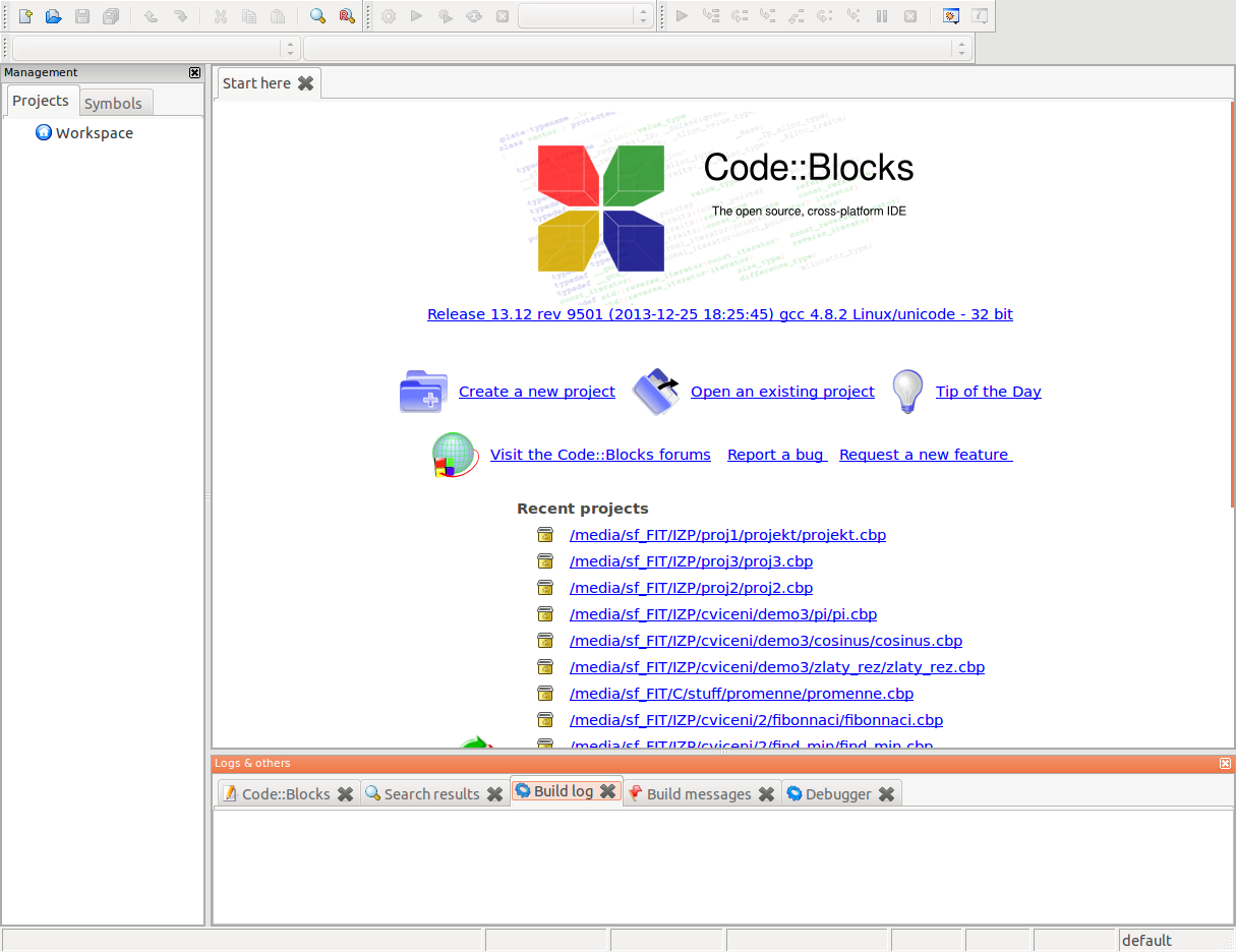 Hlavné prostredie Code :: Blocks - Linux a programovanie v jazyku C