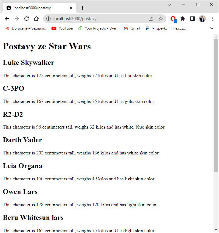 Postavy zo Star Wars - Pokročilý React