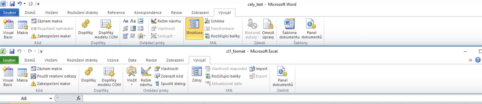 Karta Vývojár v Microsoft Office Word - Makrá v Microsoft Office