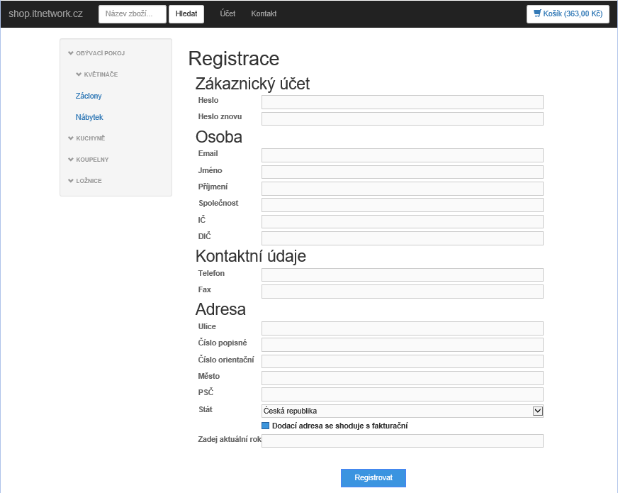 registračný formulár - Kompletné e-shop v ASP.NET MVC