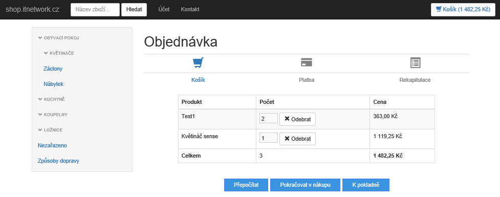 Prehľad produktov v košíku – prvý krok pri dokončení objednávky - Kompletné e-shop v ASP.NET MVC