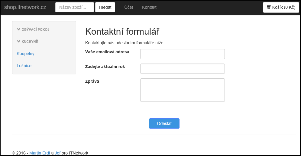 Kontaktný formulár e-shopu v ASP.NET