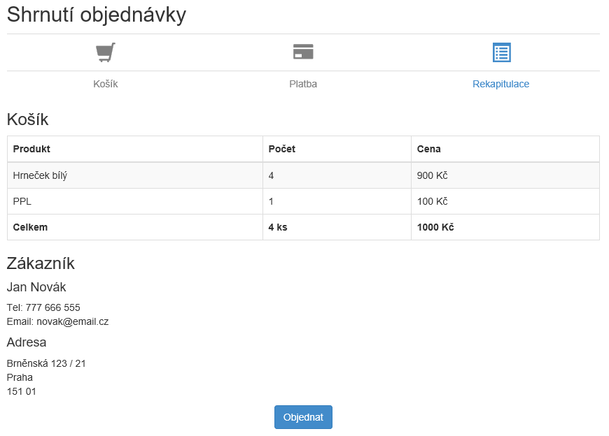 rekapitulácia objednávky