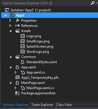 Solution explorer – Blank page - C # Windows Store aplikácie