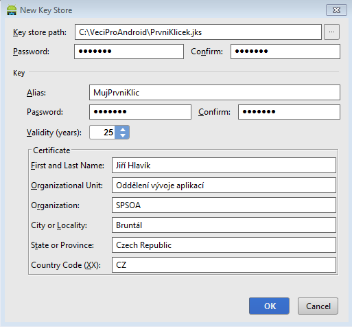 vytvorenie kľúča - Programovanie Android aplikácií v Jave