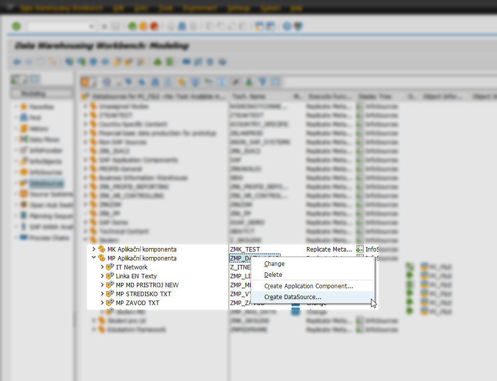 Vytvorenie dátové zdroje - Sap