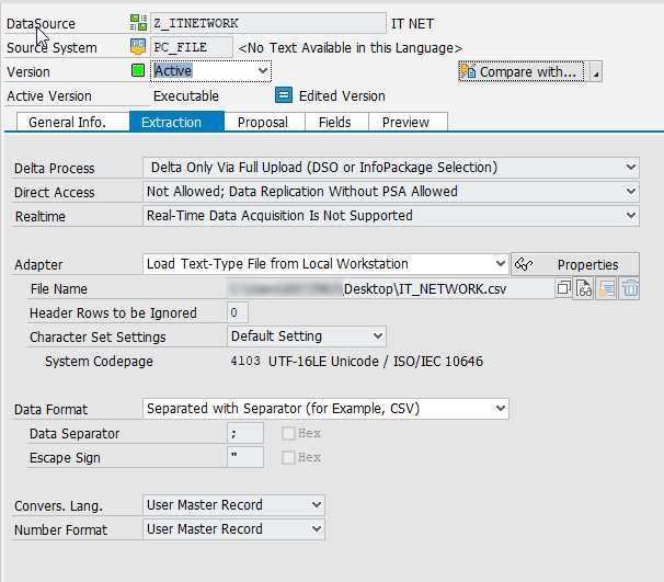 InfoSource v SAP – Záložka Extraction - Sap