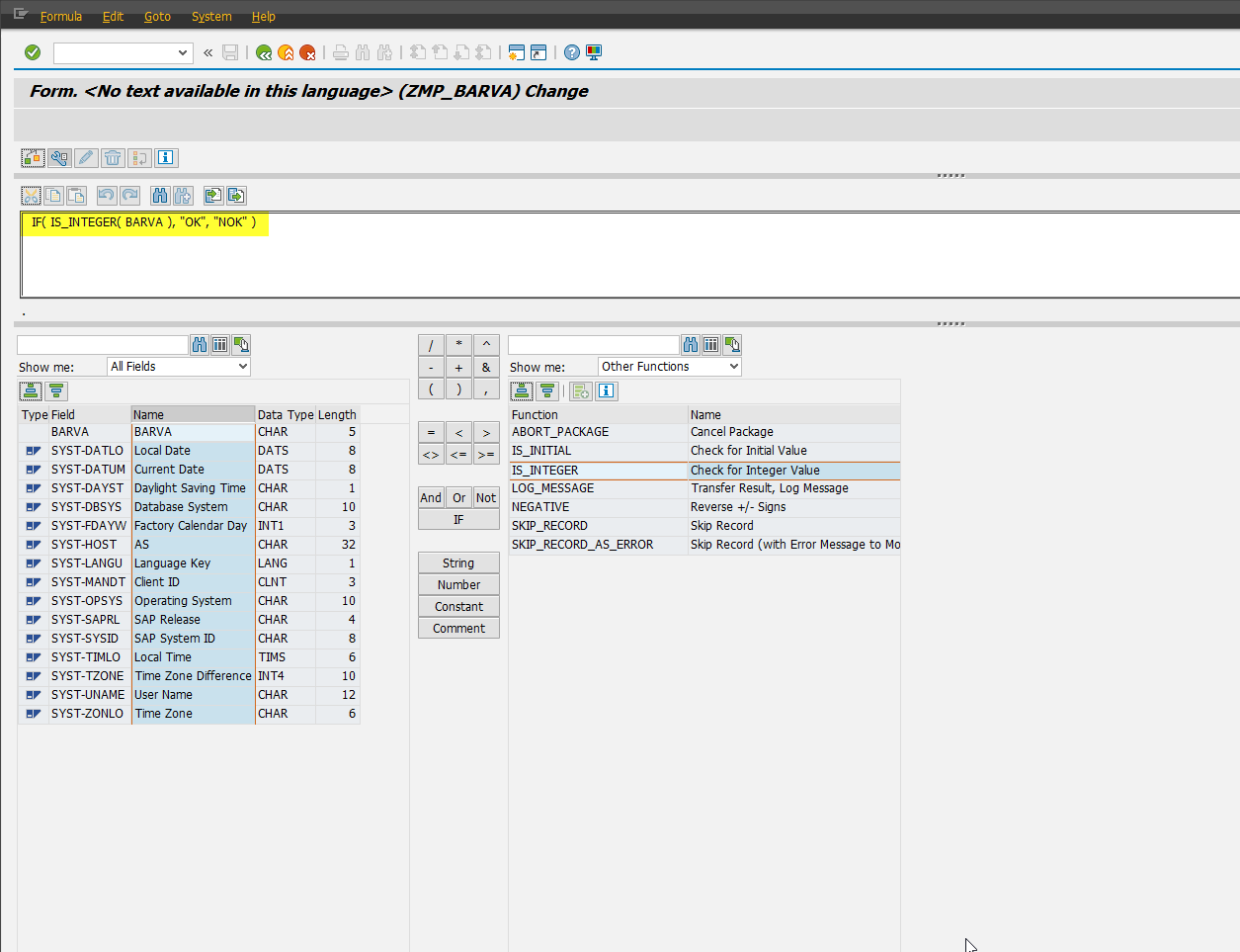 Transformácia – Vzorec - Sap