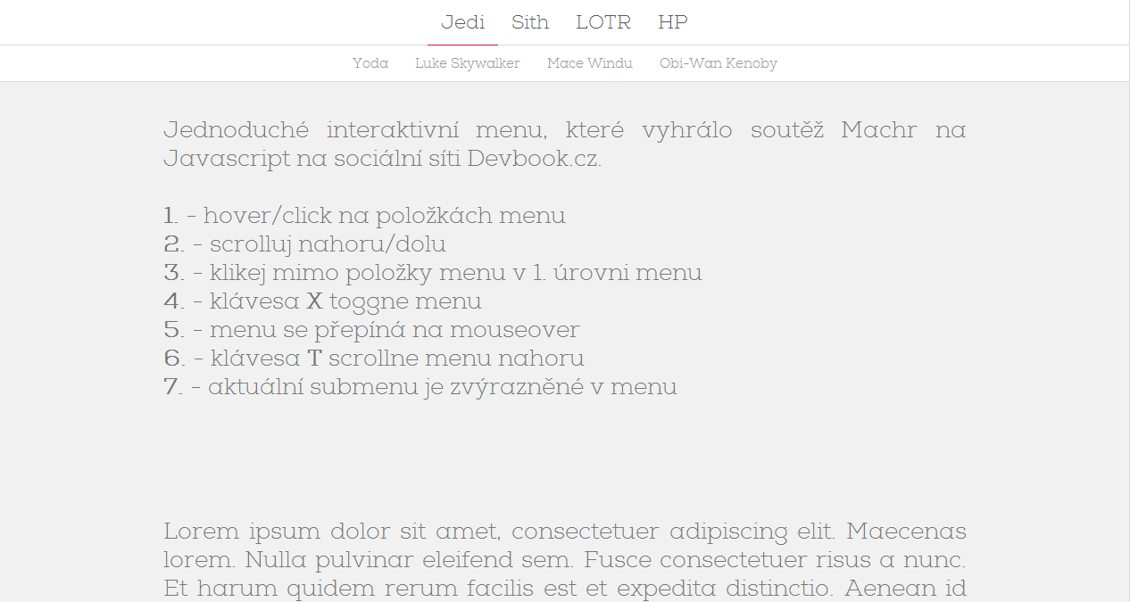 Interaktívne menu v jQuery - Hotová riešenie v JavaScripte