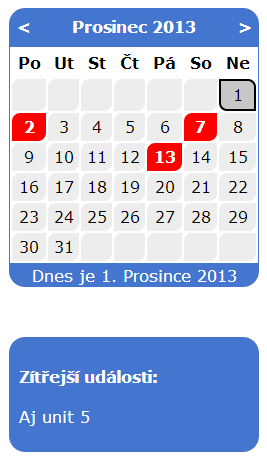 Ukážka kalendára - Google API