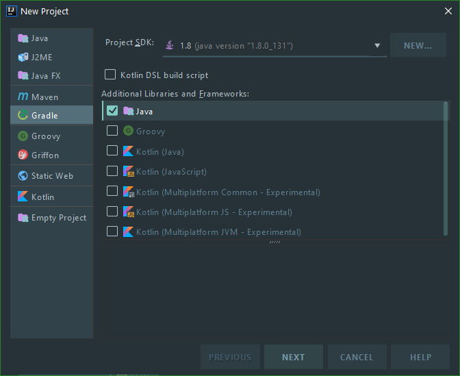 Založenie nového projektu v IntelliJ Idea s grádl - Server pre klientskej aplikácie v Jave