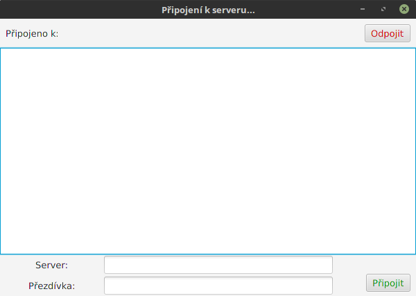 Okno pre pripojenie / nájdenie Java servera - Server pre klientskej aplikácie v Jave