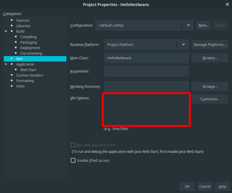 Pridanie parametrov pre Java Virtual Machine - Okenné aplikácie v Java FX