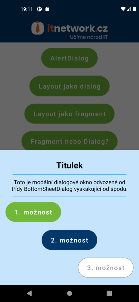 Zobrazenie dialógového okna typu BottomSheetDialog