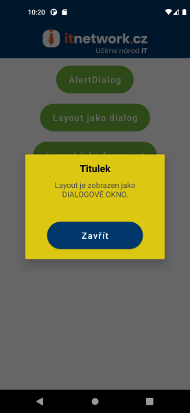 Zobrazenie layoutu v dialógovom okne