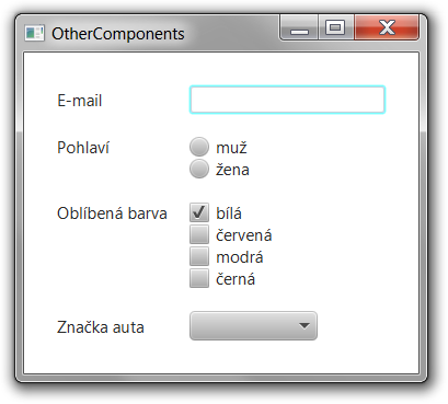 Príklad s ďalšími komponentmi JavaFX - Okenné aplikácie v Java FX