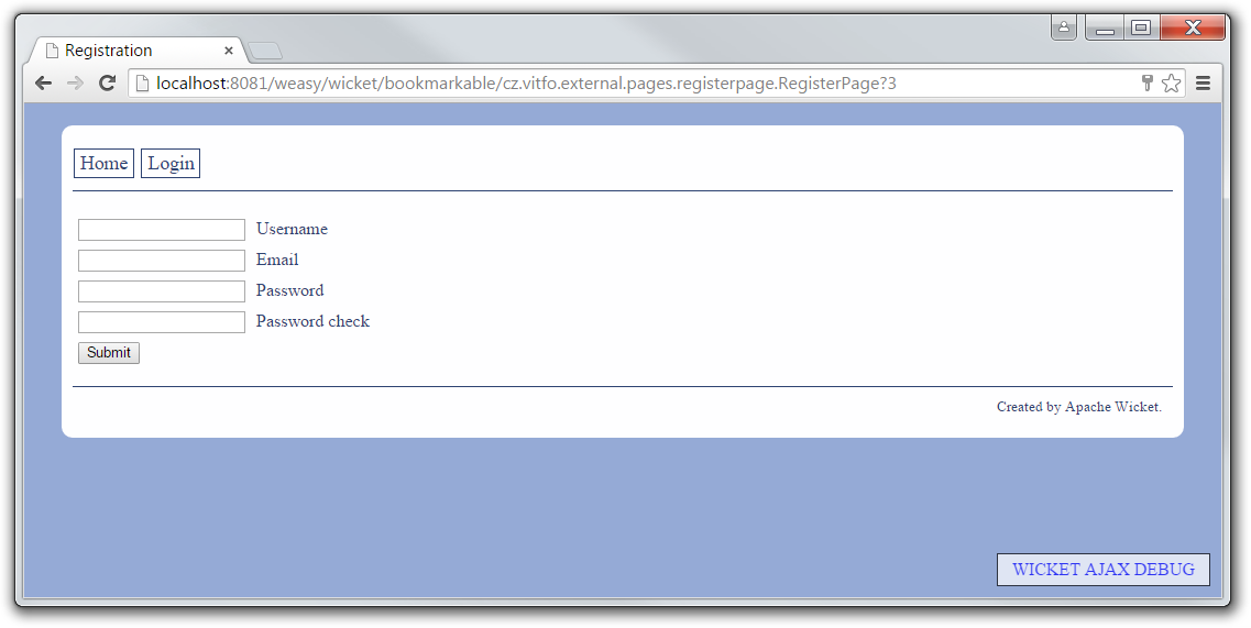 RegistrationPage - Apache Wicket