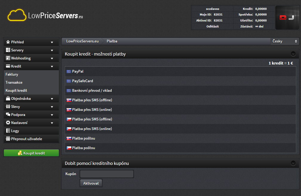 dobitie kreditov - Administrácia VPS serverov