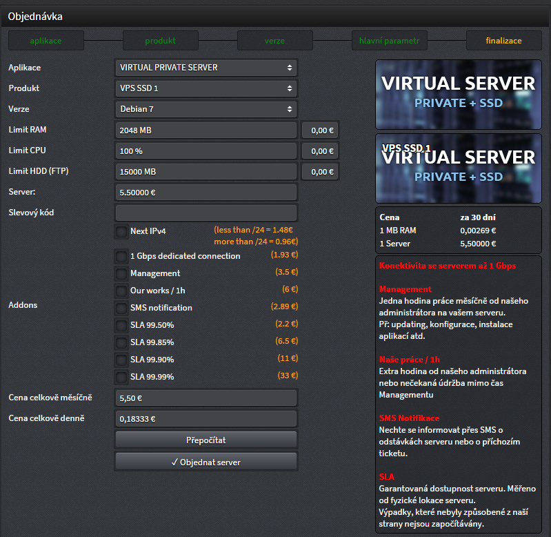 Objednanie VPS súhrn - Administrácia VPS serverov