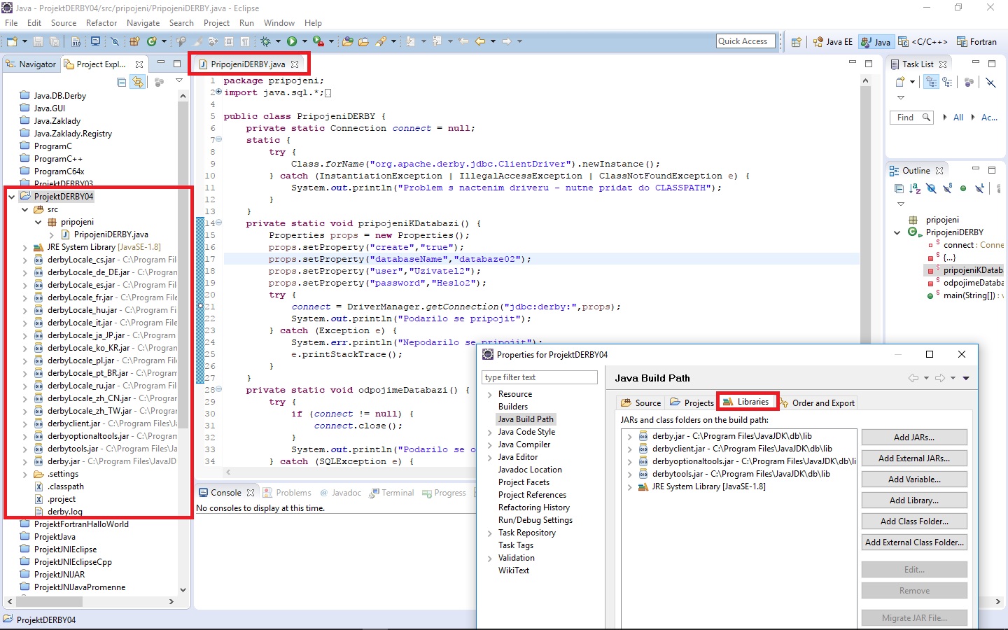 Projekt pre Derby DB v Eclipse - DerbyDb