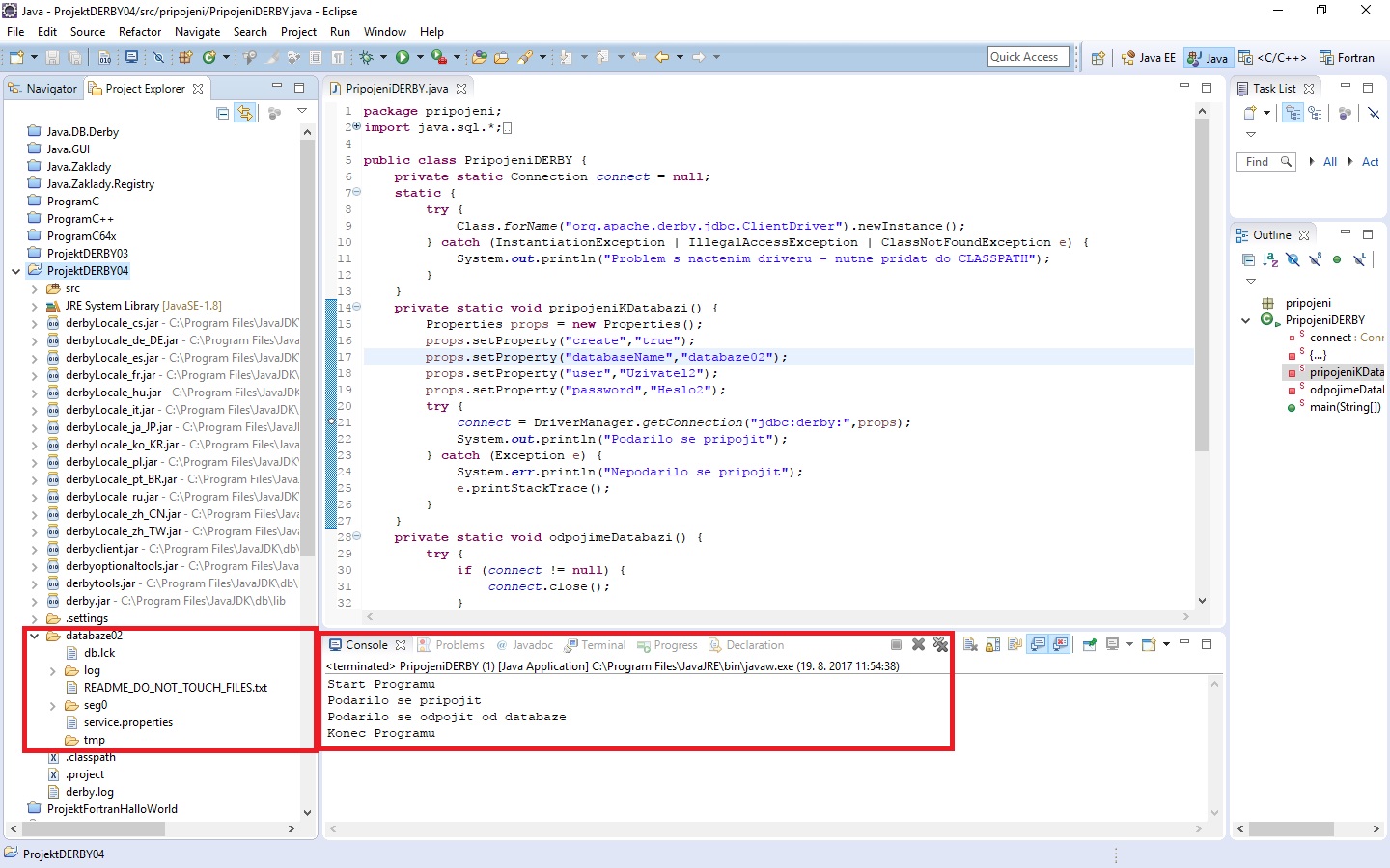 Spustenie Derby Db projektu v Eclipse - DerbyDb