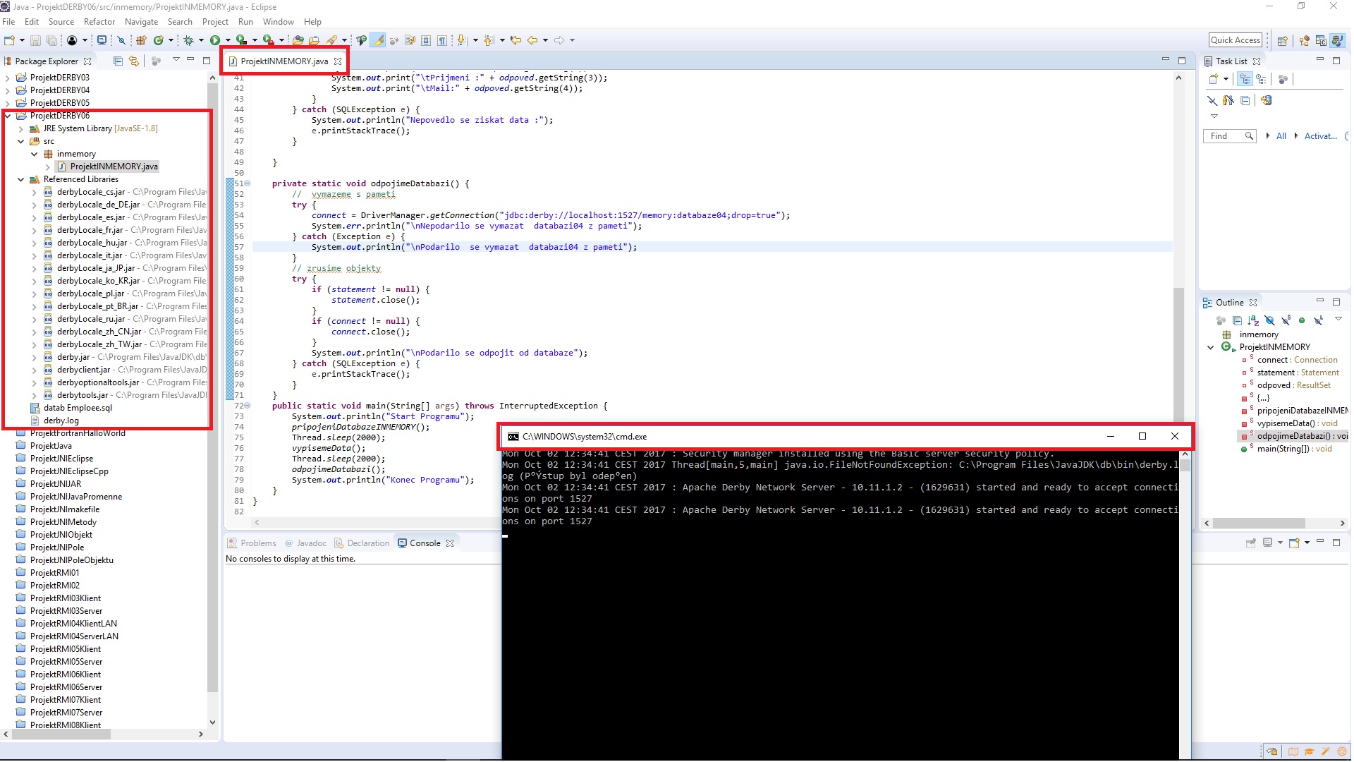 Program pre in-memory databázu v DerbyDb - DerbyDb