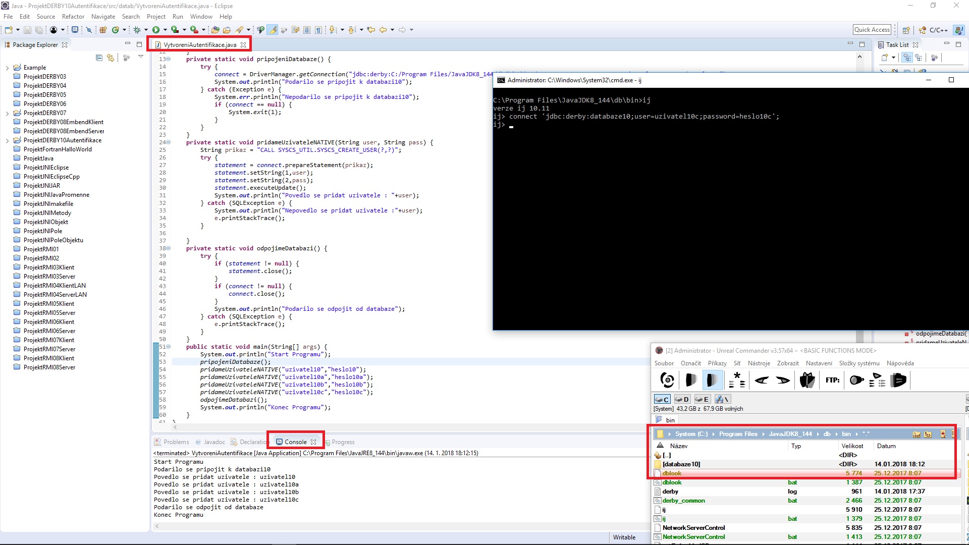 JavaAuthentifikace v DerbyDB - DerbyDb