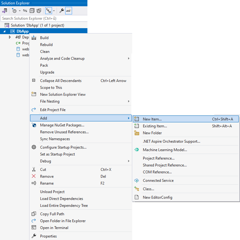 Pridanie databázy do projektu vo Visual Studio - MS-SQL databázy krok za krokom