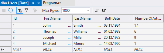 Užívatelia v MS-SQL tabuľke - MS-SQL databázy krok za krokom