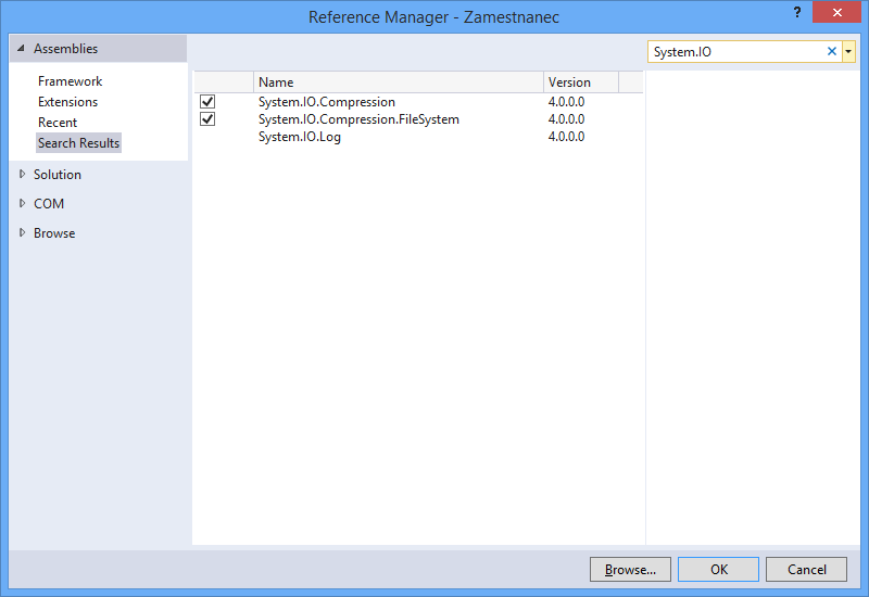 Pridať refernce System.IO.Compression - Súbory v C# .NET