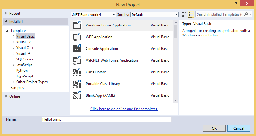 Založenie nového projektu Windows Forms vo Visual Studio - Okenné aplikácie vo VB.NET Windows Forms