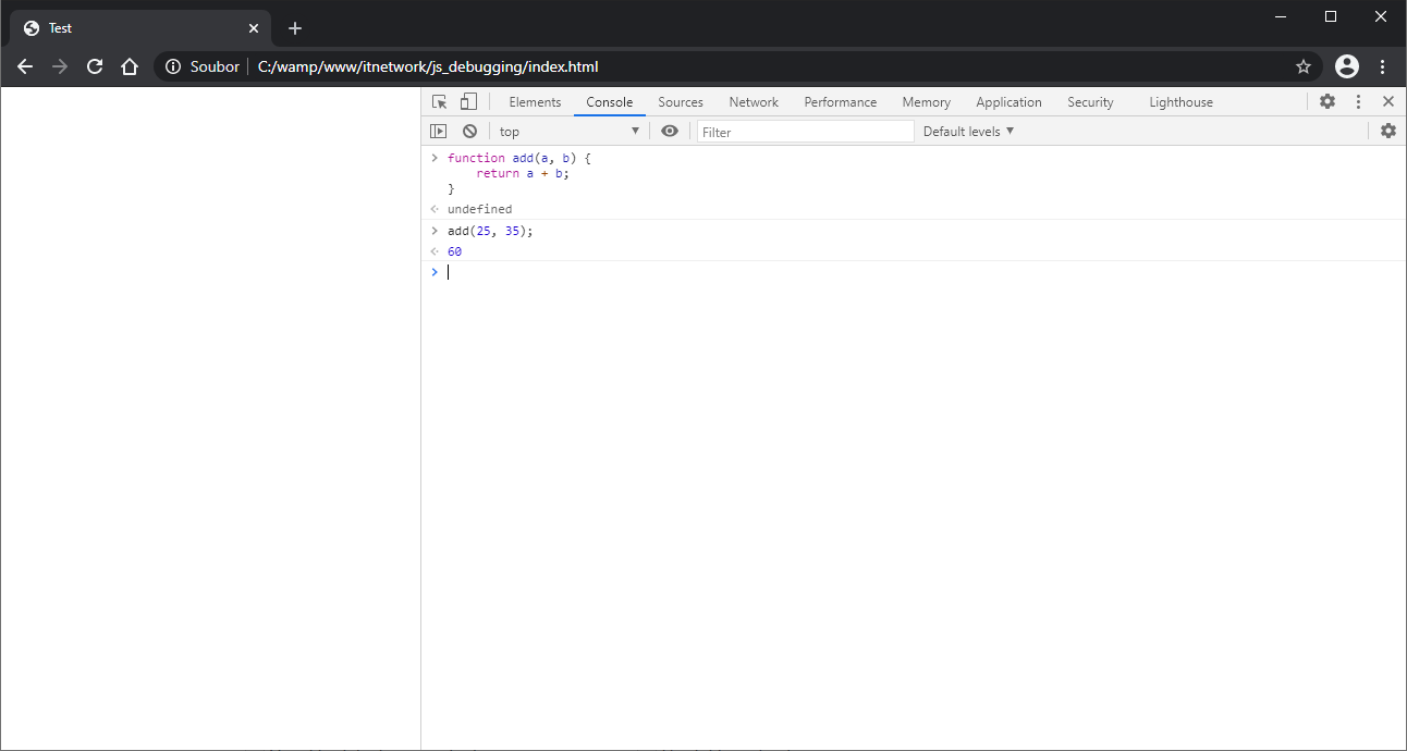 konzola nesúvisiace so stránkou - Debugging