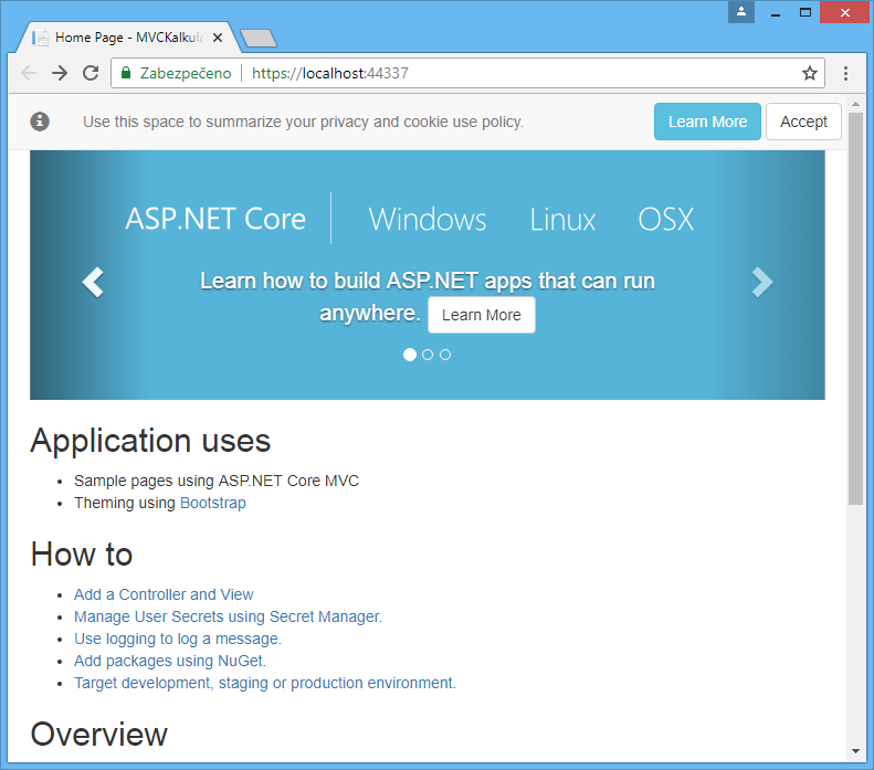 Predvolené projekt v ASP.NET Core MVC - Základy ASP.NET Core MVC