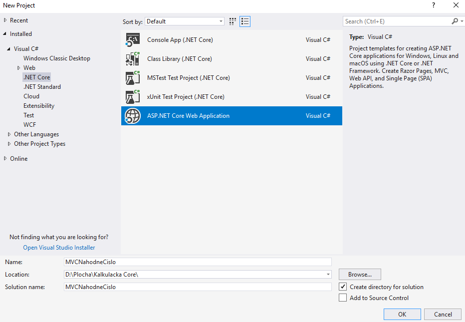 Nový ASP.NET Core projekt vo Visual Studio - Základy ASP.NET Core MVC